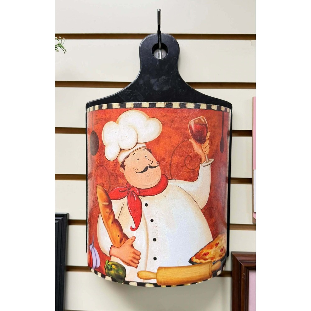 Vintage Italian Chef Wall Pocket Kitchen Decor Hanging Mail Holder Bistro Art